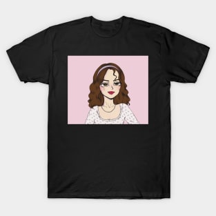 portrait girl illustration pink aesthetic flowers heart T-Shirt